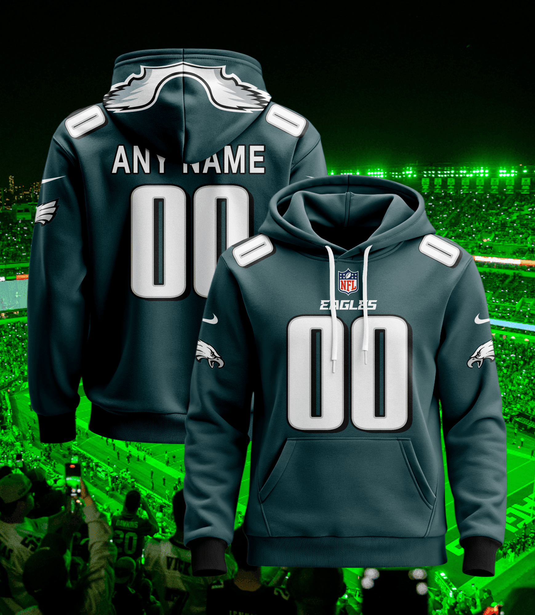 Philadelphia Eagles Personalized Name And Number NFL 3D Hoodie Style Neasalamis