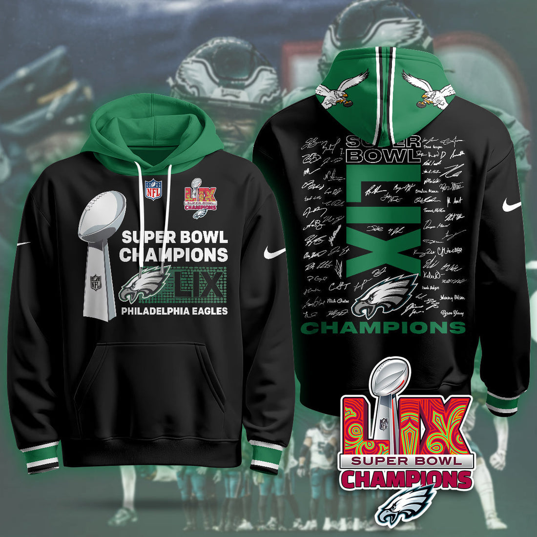 Philadelphia Eagles Super Bowl LIX Champions NFL Black Hoodie Neasalamis