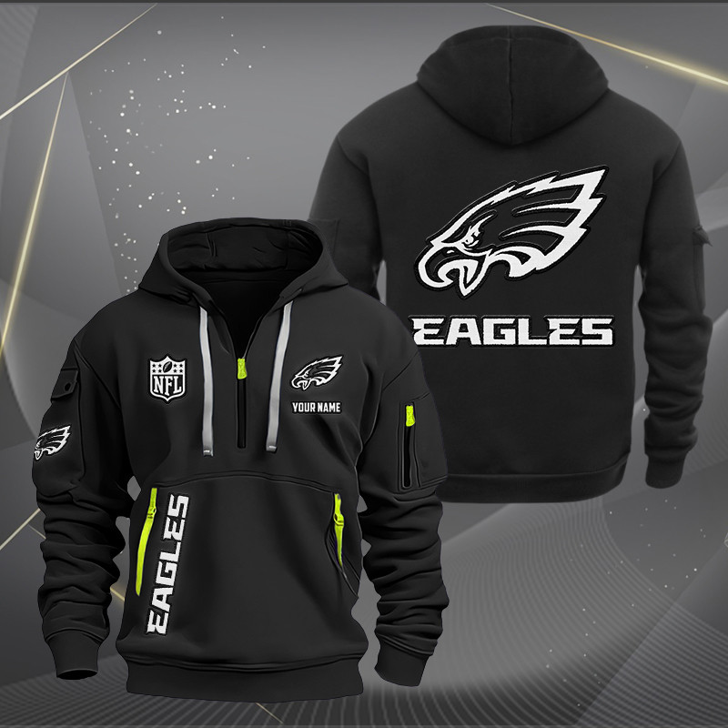 Philadelphia Eagles White Logo NFL Quarter Zip Hoodie Neasalamis