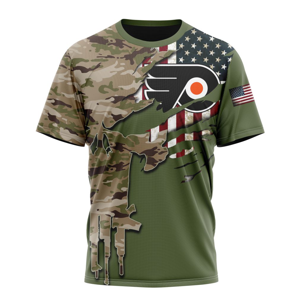 Philadelphia Flyers Special Camo Skull Design Personalized Name And Number T-Shirt Style Neasalamis.com