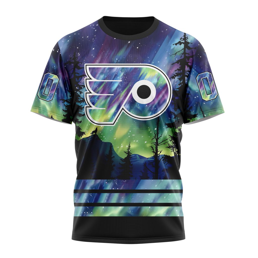 Philadelphia Flyers Special Design With Northern Lights 01 Personalized Name And Number T-Shirt Style Neasalamis.com