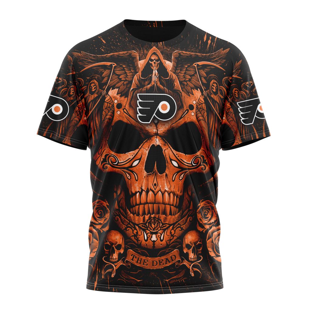 Philadelphia Flyers Special Design With Skull Art Personalized Name And Number T-Shirt Style Neasalamis.com