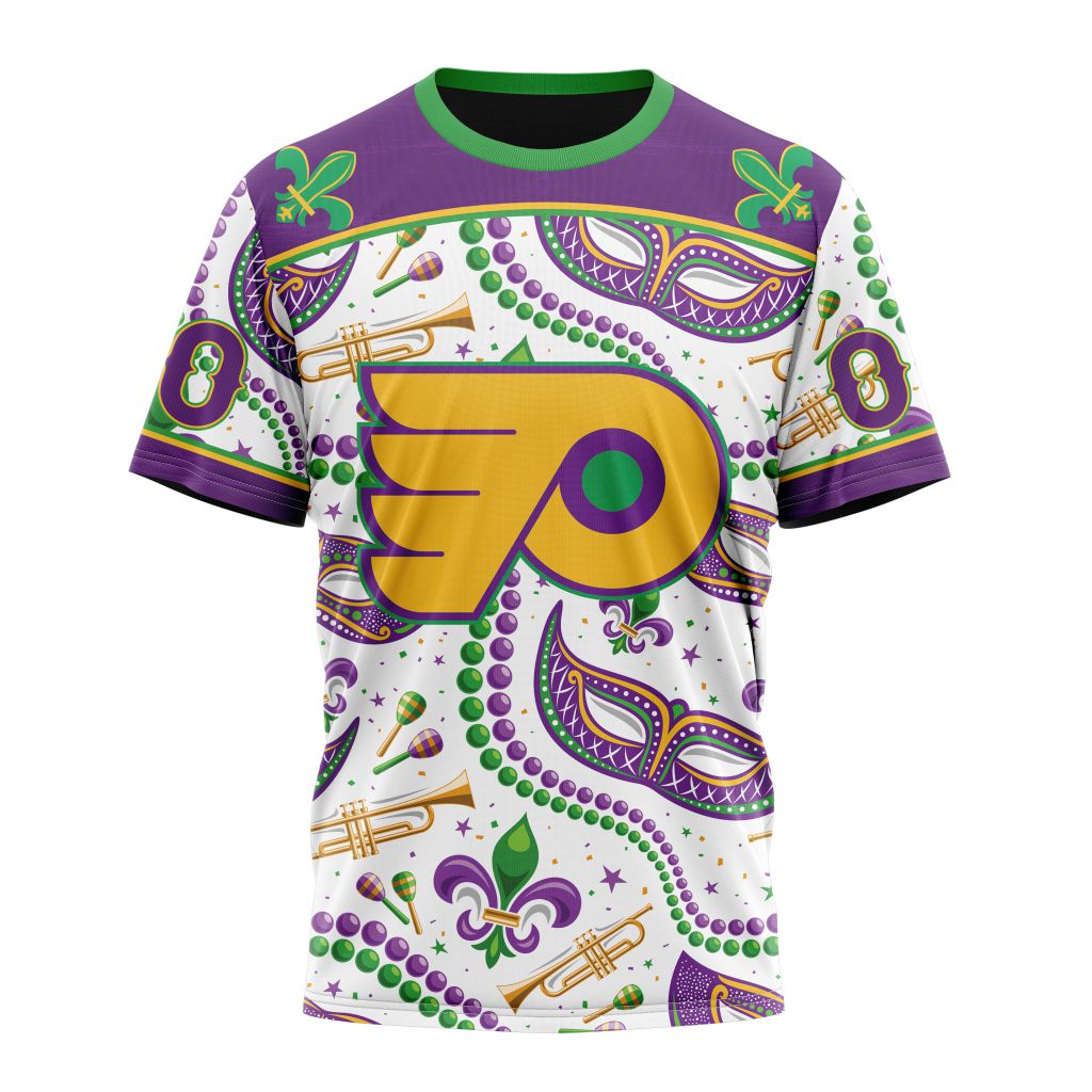 Philadelphia Flyers Special Mardi Gras Design 01 Personalized Name And Number T-Shirt Style Neasalamis.com