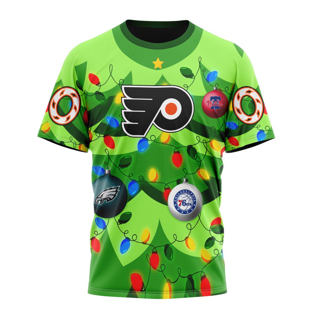 Philadelphia Flyers Specialized Unisex Kits With Unisex Kits With Christmass Tree Color And City's Sport Teams Personalized Name And Number T-Shirt Style Neasalamis.com