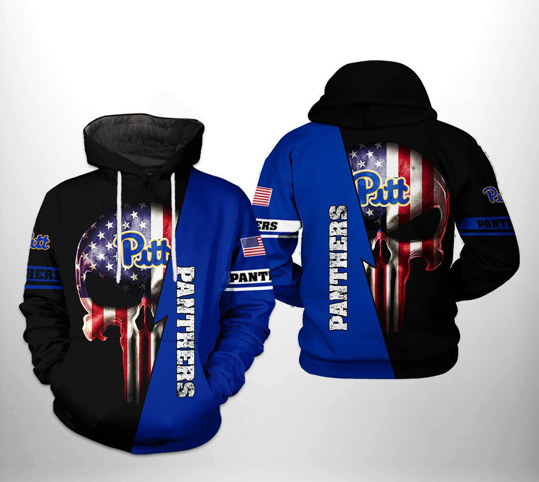 Pitt Panthers NCAA US Flag Skull Hoodie Neasalamis