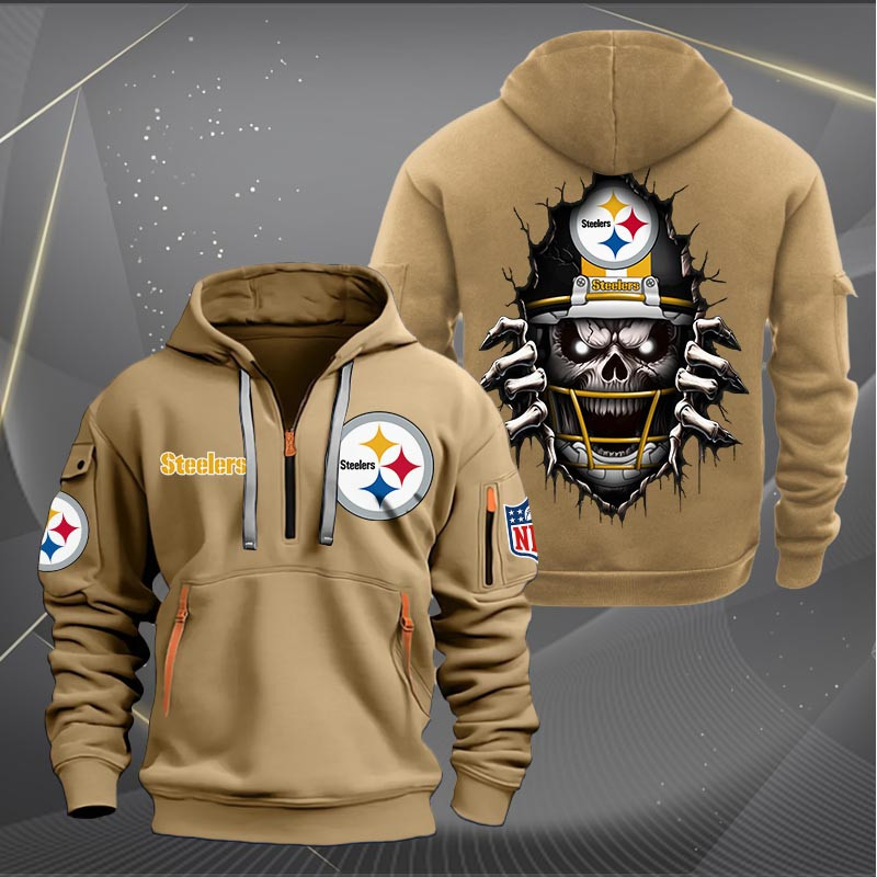 Pittsburgh Steelers Football Player Skull Quarter Zip Hoodie Neasalamis