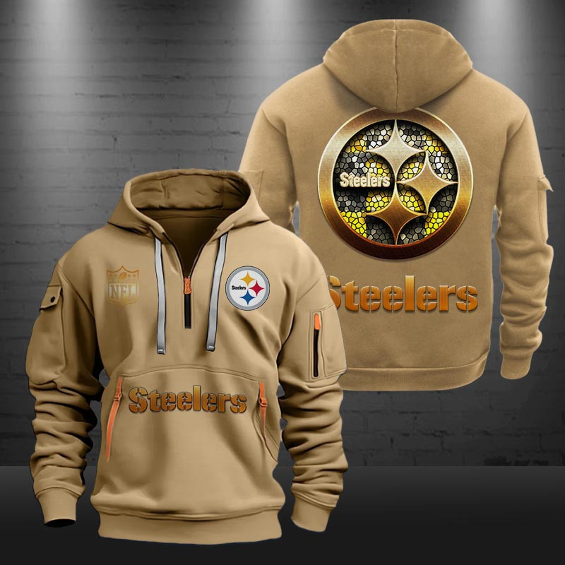 Pittsburgh Steelers Golden Logo NFL Quarter Zip Hoodie Neasalamis