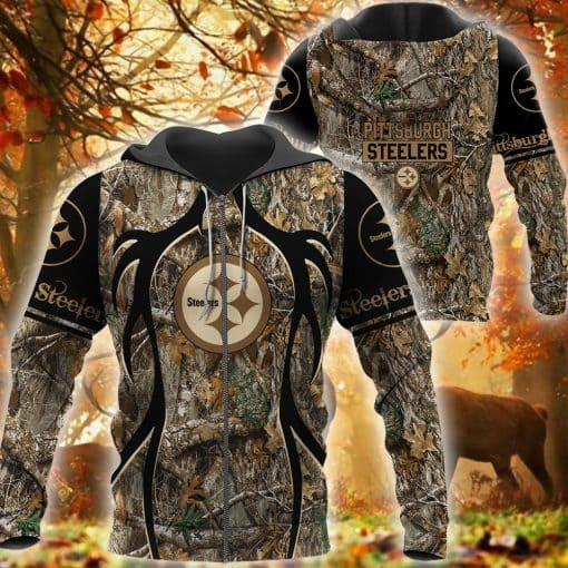 Pittsburgh Steelers Hunting Camo Football 3D printed Sweatshirt Hoodie Zipped Hoodie Neasalamis