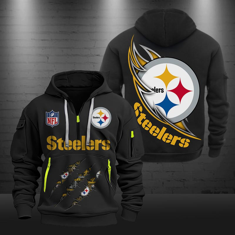 Pittsburgh Steelers Monster Scratch Logo NFL Quarter Zip Hoodie Neasalamis