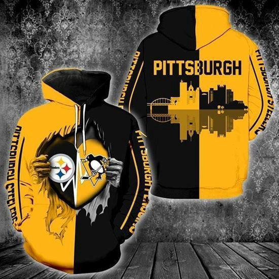 Pittsburgh Steelers Penguins Heartbeat Love Rippied Hoodie Neasalamis