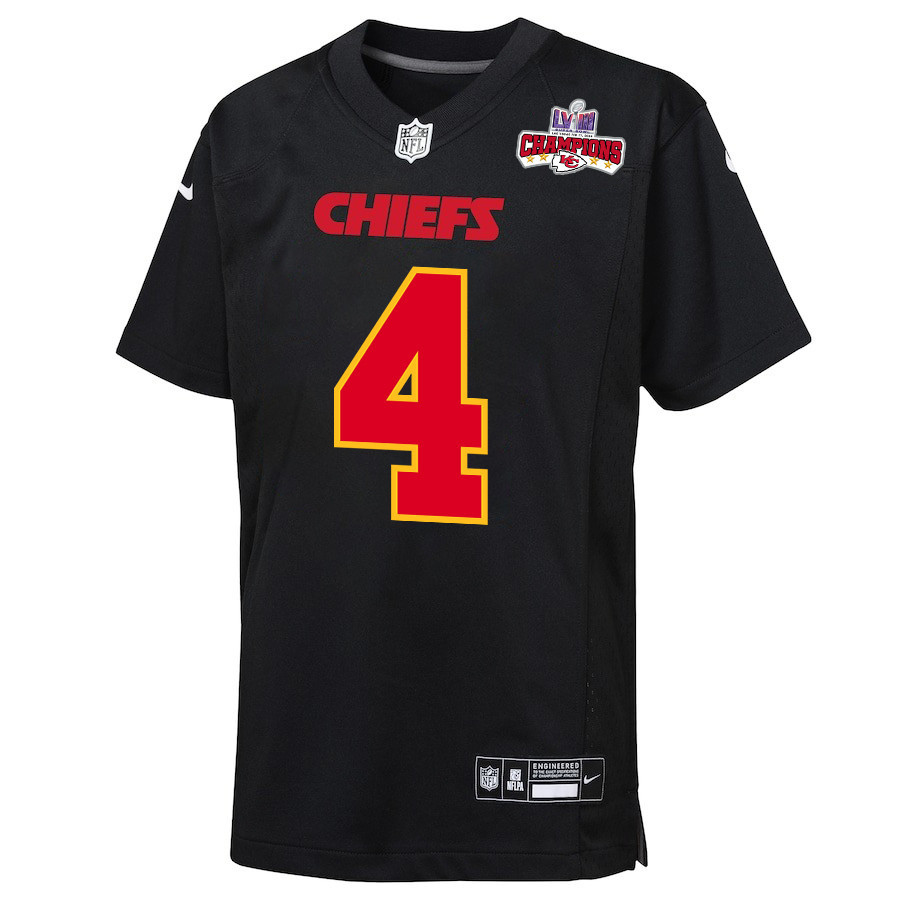 Rashee Rice 4 Kansas City Chiefs Super Bowl LVIII Champions 4 Stars Patch Fashion Game YOUTH Jersey - Carbon Black JS7607 Neasalamis - Image 2