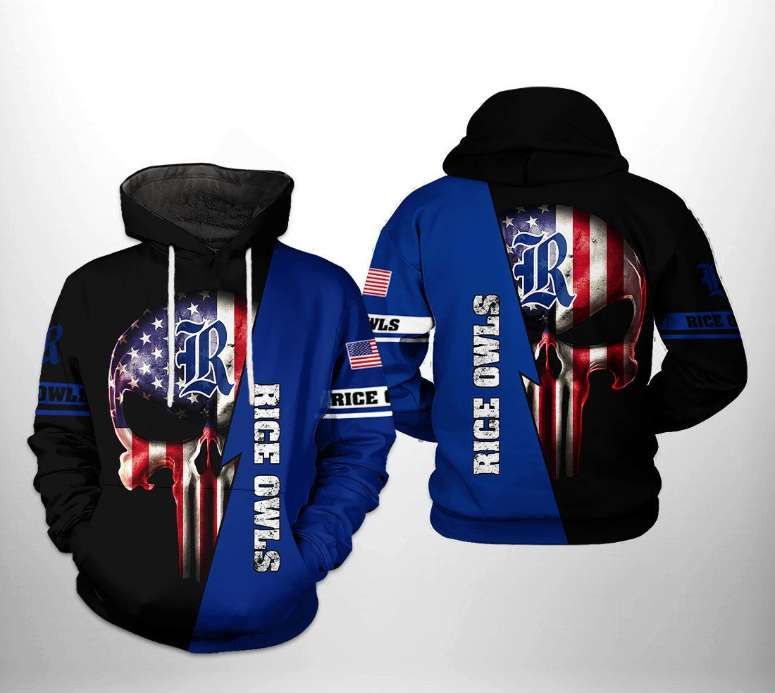 Rice Owls NCAA US Flag Skull Hoodie Neasalamis