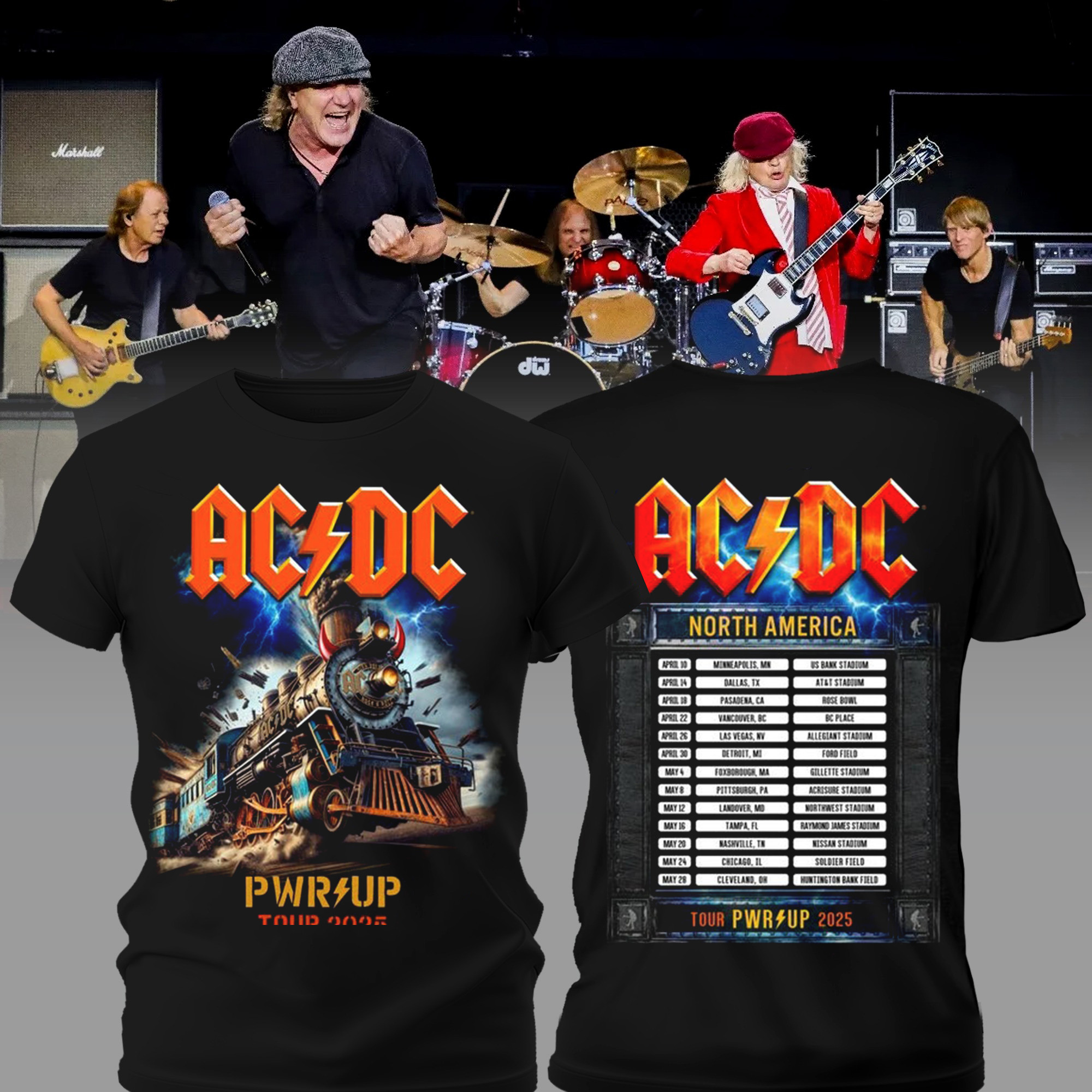 Rock N Roll Train PWR UP Tour T-Shirt Music Themed Neasalamis.com