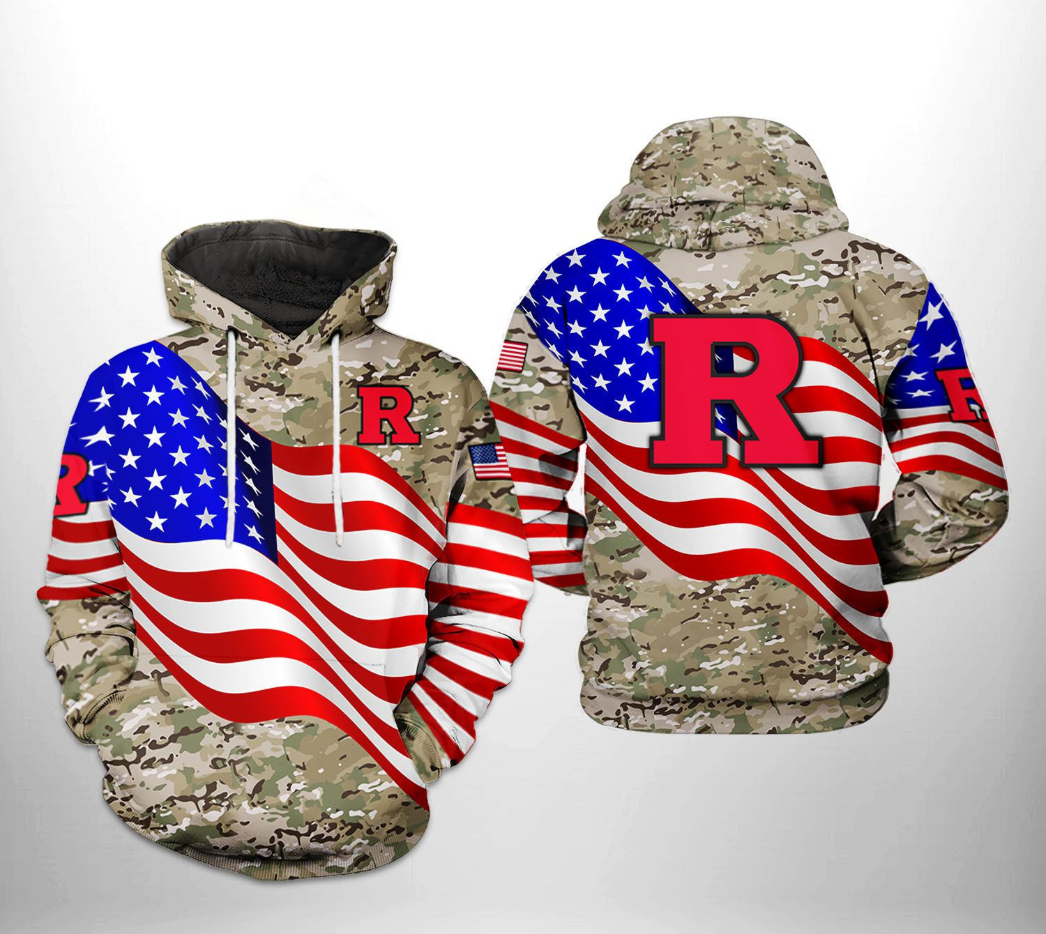 Rutgers Scarlet Knights NCAA US Flag Camo Veteran Hoodie Neasalamis