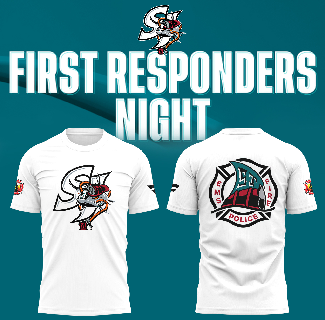 SJ Barracuda x First Responders Night Shirt Cool Gifts For Hockey Players Neasalamis.com