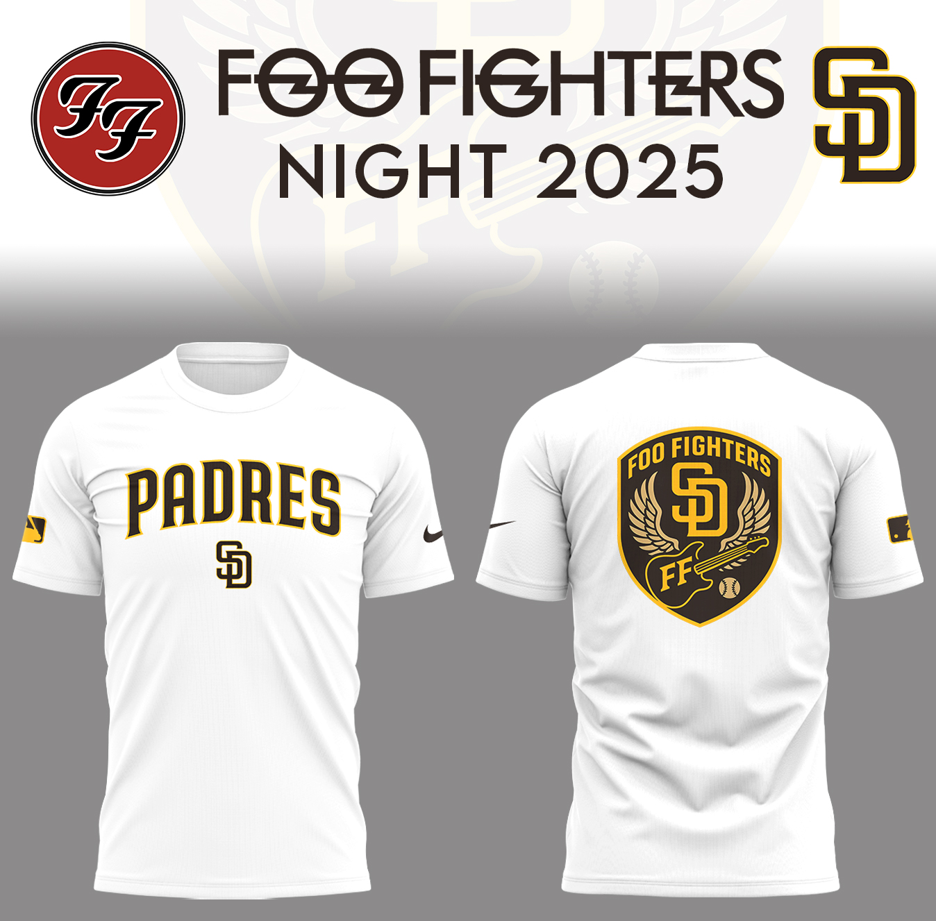 San Diego Padres Baseball Foo Fighter Night White T-Shirt Gift For Baseball Lover Neasalamis.com