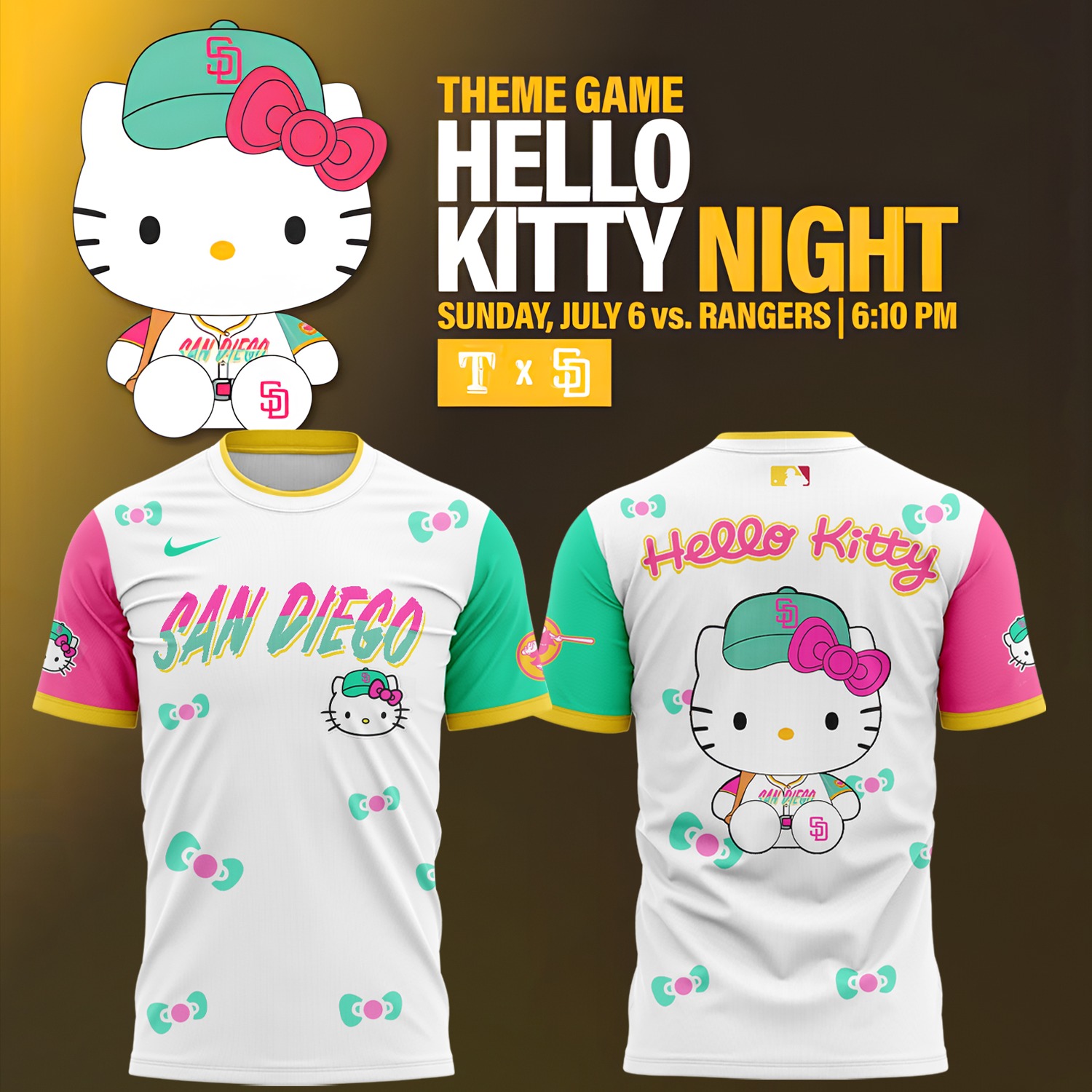 San Diego Padres x Hello Kitty Night T-Shirt Best Baseball Gifts Ideas Neasalamis.com
