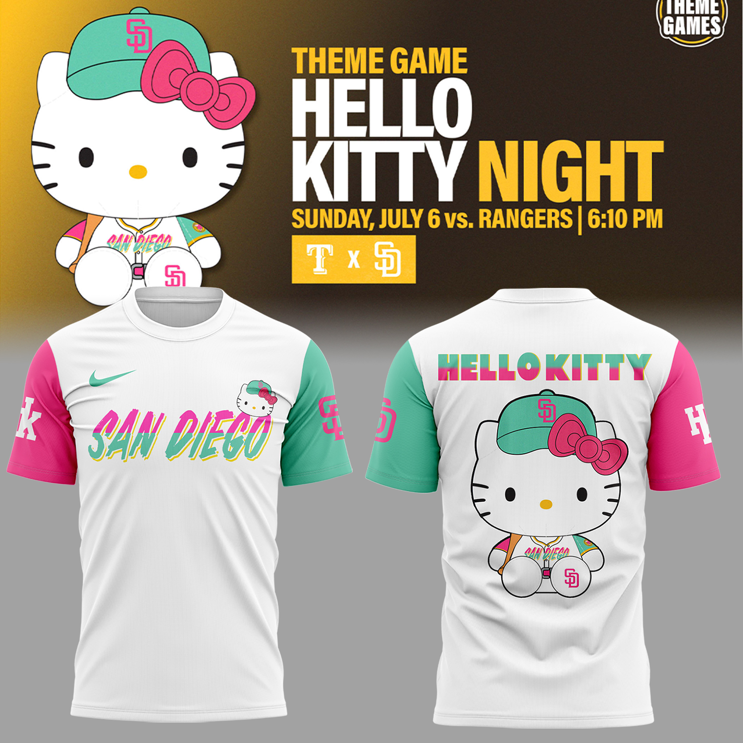 San Diego Padres x Hello Kitty Night T-Shirt Gift Ideas For Baseball Players Neasalamis.com