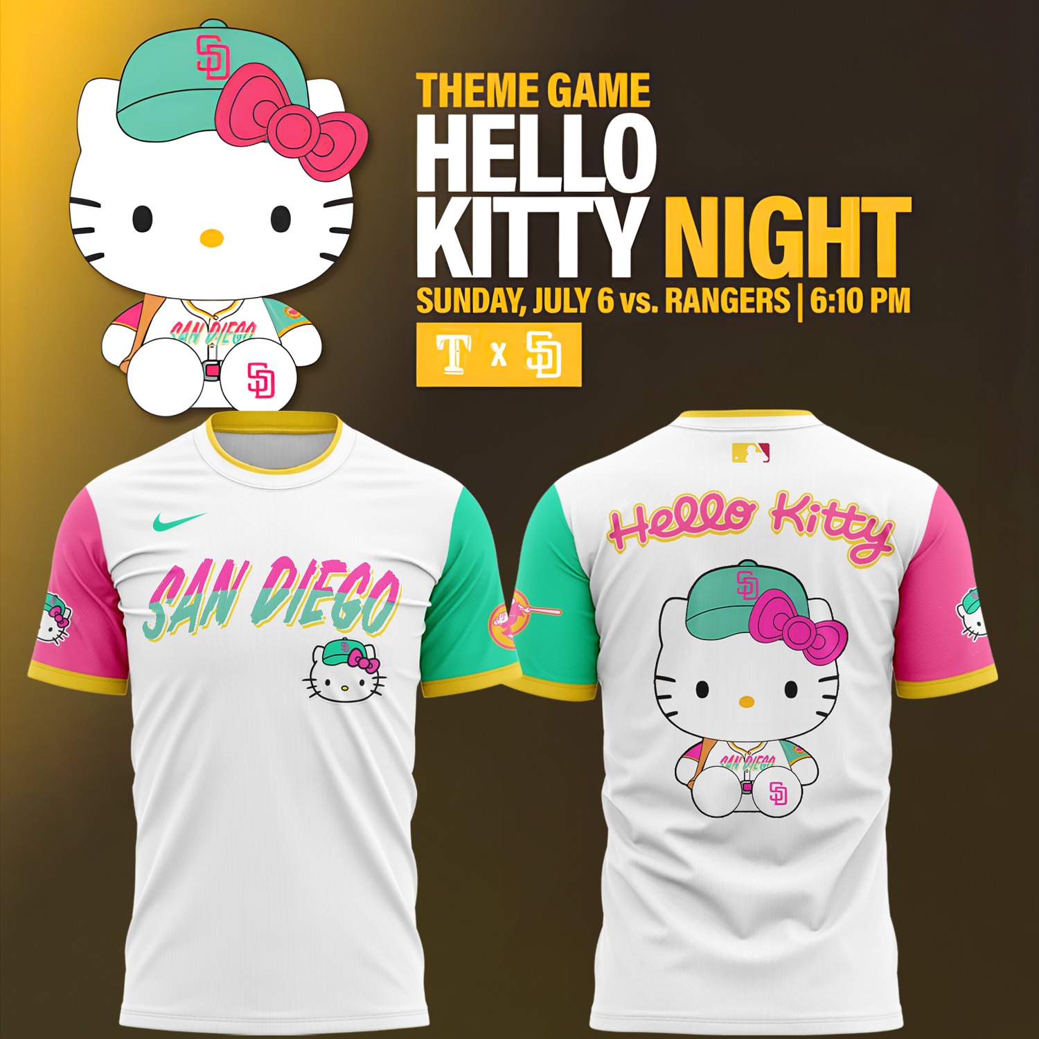San Diego Padres x Hello Kitty Night T-Shirt Neasalamis.com