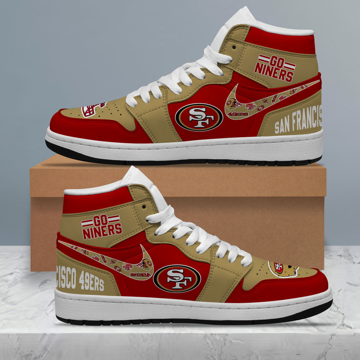 San Francisco 49er AJ1 High Sneakers Shoes For Men And Women Calebmatthewhans Neasalamis