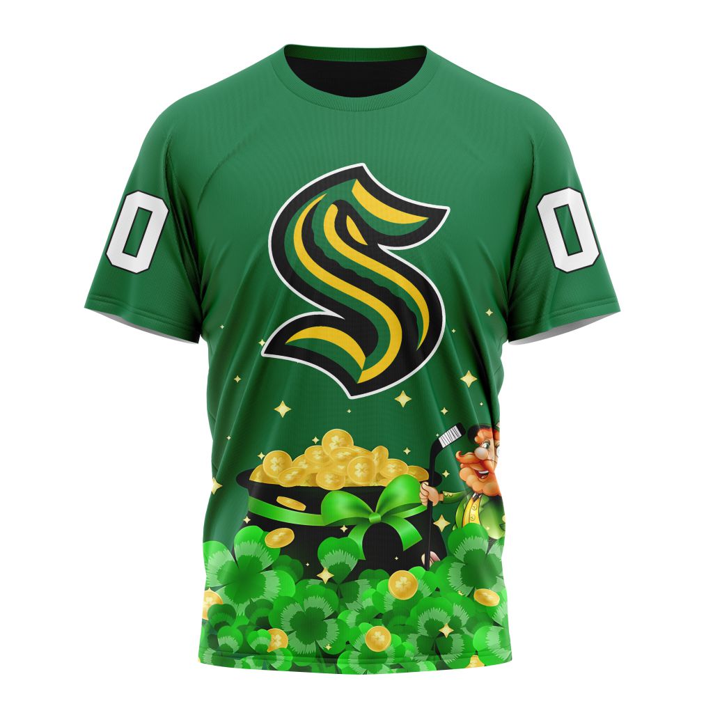 Seattle Kraken Special Design For St.Patrick's Day Personalized Name And Number T-Shirt Style Neasalamis.com