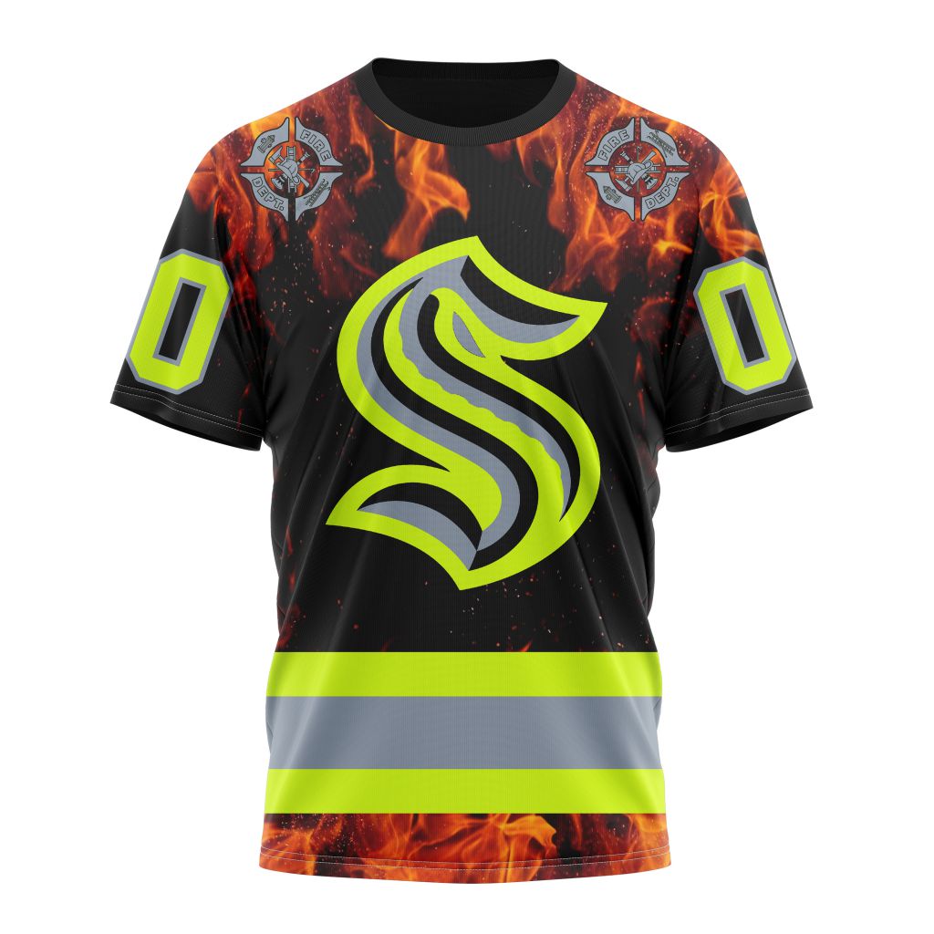 Seattle Kraken Special Design Honoring Firefighters 01 Personalized Name And Number T-Shirt Style Neasalamis.com