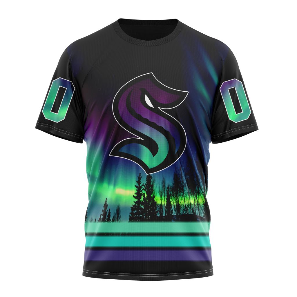 Seattle Kraken Special Design With Northern Lights Personalized Name And Number T-Shirt Style Neasalamis.com