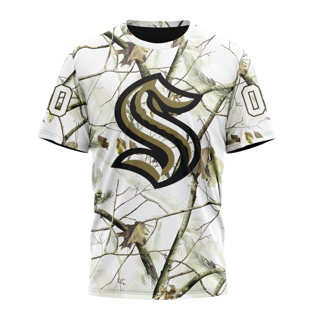 Seattle Kraken Special White Winter Hunting Camo Design Personalized Name And Number T-Shirt Style Neasalamis.com