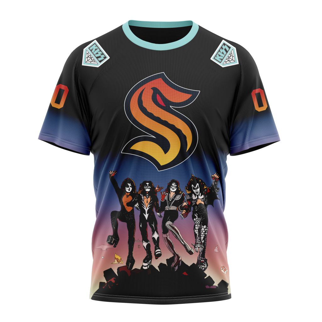 Seattle Kraken X KISS Band Design Personalized Name And Number T-Shirt Style Neasalamis.com