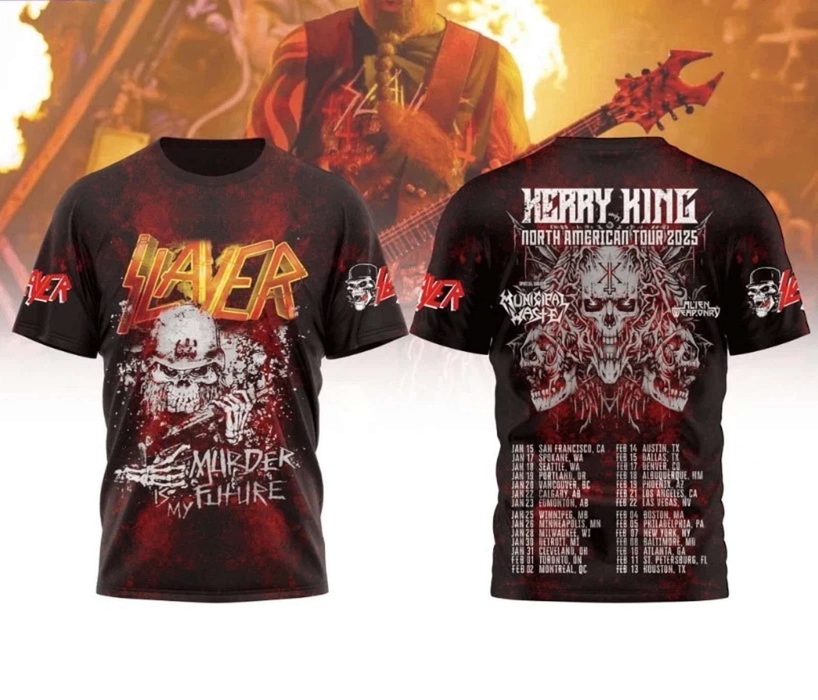 Slayer Kerry king North American Tour 2025 3D T-Shirt Cool Neasalamis.com