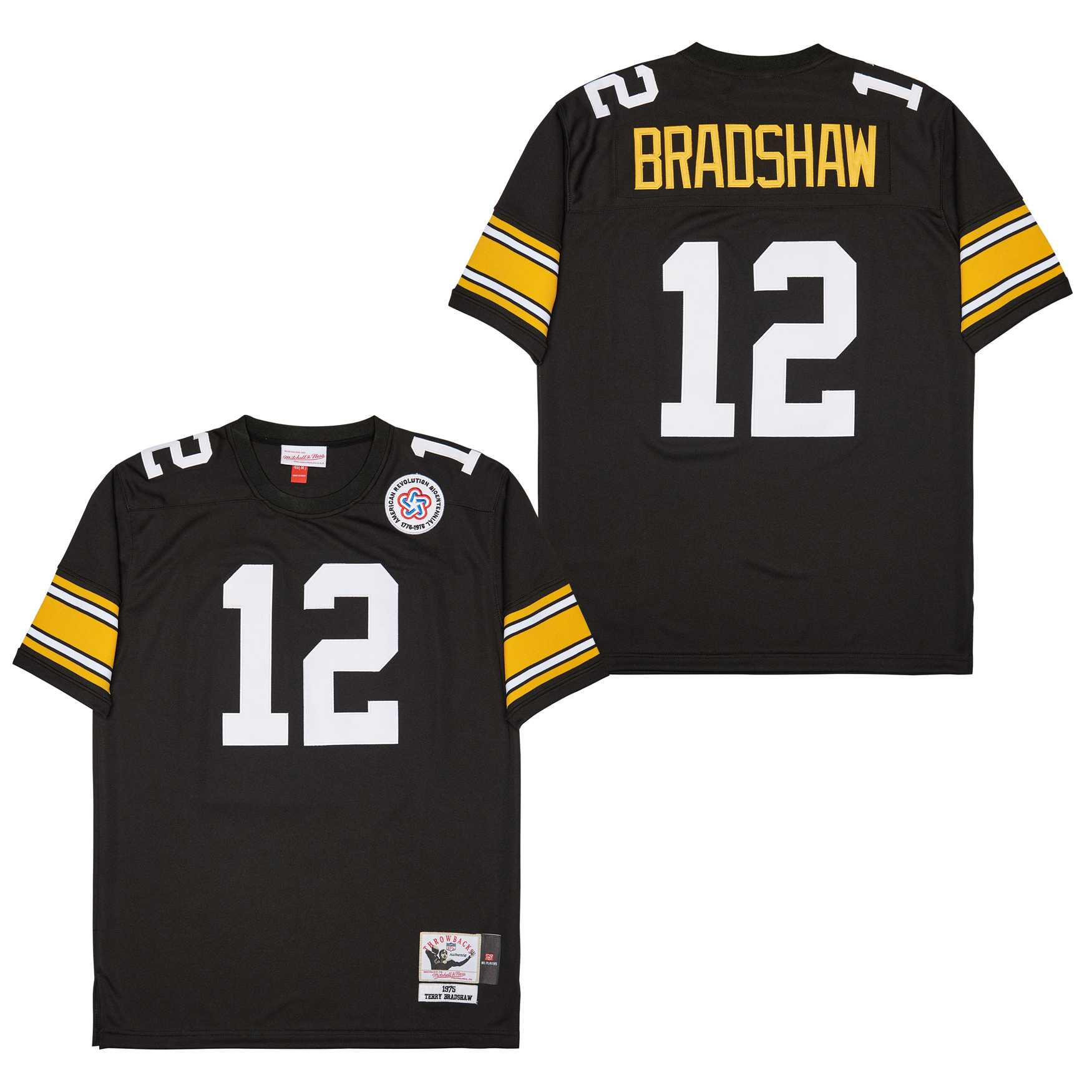 Terry Bradshaw 12 Pittsburgh Steelers Retro Throwback Men Jersey - Black JS5137