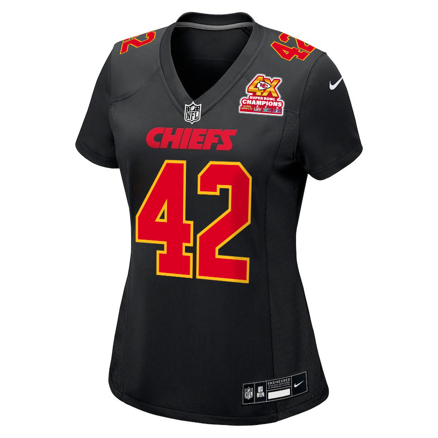 Tyree Gillespie 42 Kansas City Chiefs Super Bowl LVIII Champions 4X Fashion Game Women Jersey - Carbon Black JS6200 Neasalamis - Image 2