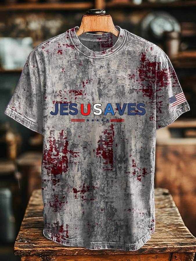 USA Jesus Saves American Flag Vintage T-Shirt Old Retro Patriotic Unique Faith Apparel Neasalamis.com