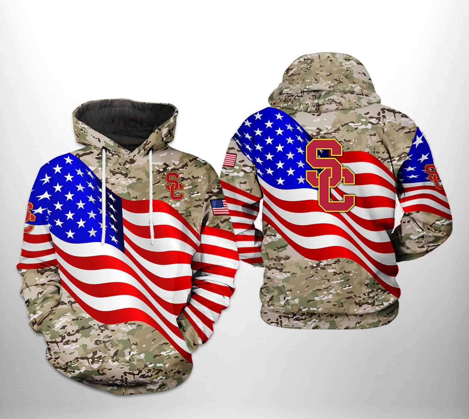 USC Trojans NCAA US Flag Camo Veteran Hoodie Neasalamis