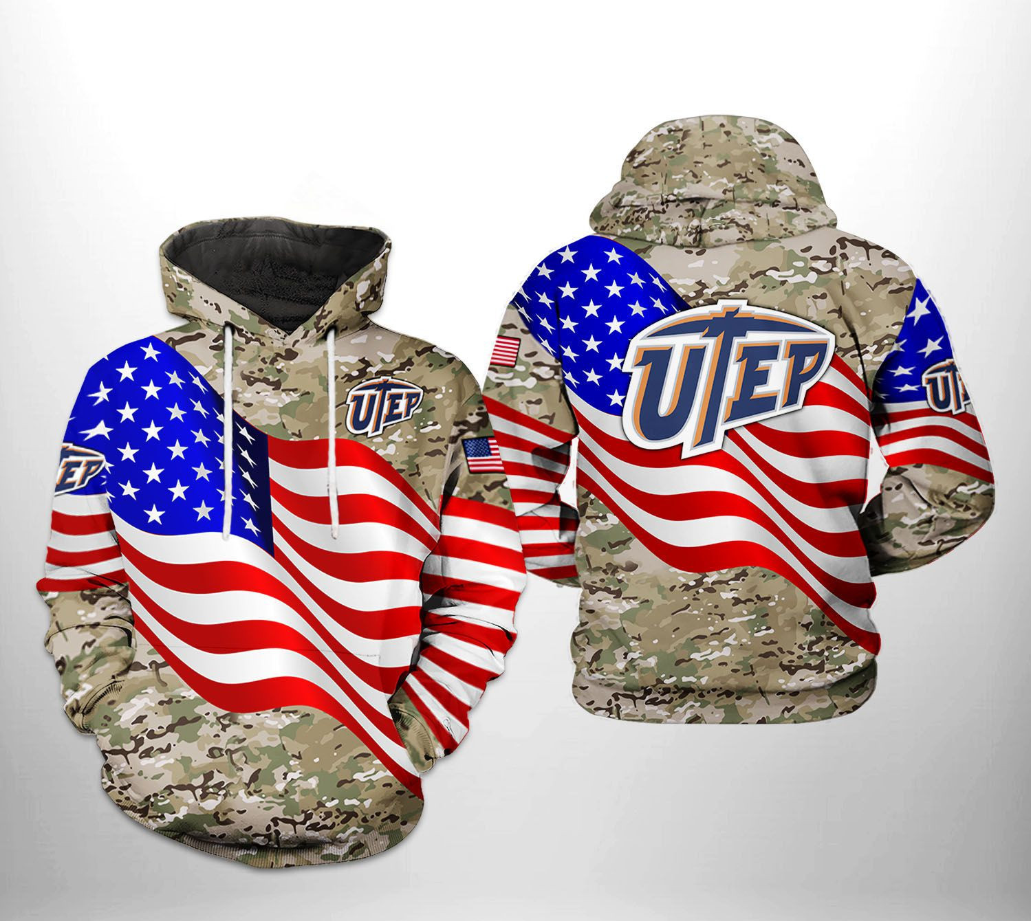 UTEP Miners NCAA US Flag Camo Veteran Hoodie Neasalamis