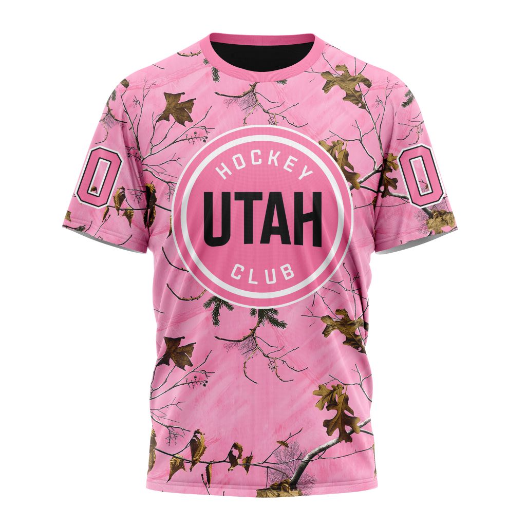 Utah Hockey Club Special Realtree Pink Camouflage Design 01 Personalized Name And Number T-Shirt Style Neasalamis.com