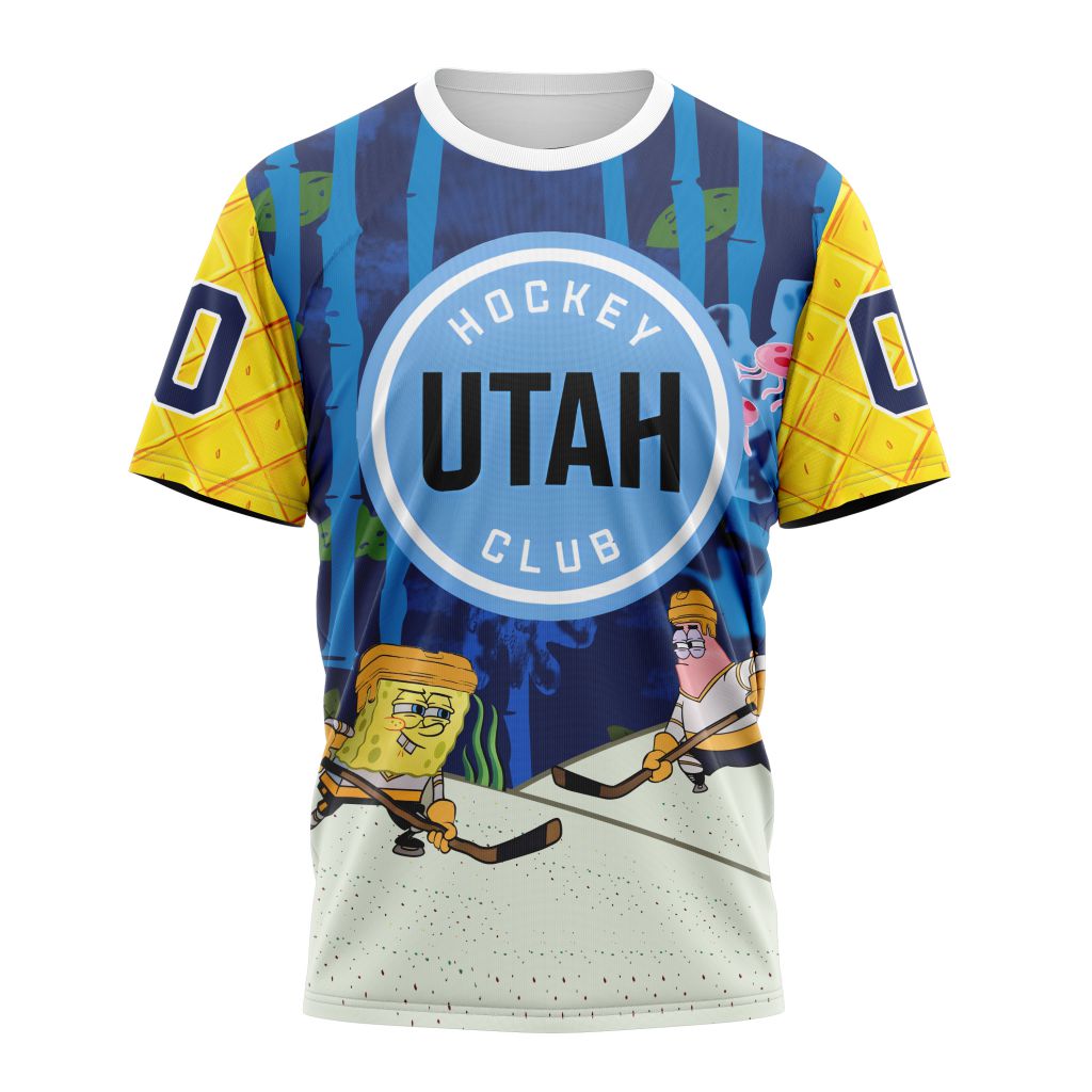 Utah Hockey Club Special SpongeBob SquarePants Design 01 Personalized Name And Number T-Shirt Style Neasalamis.com