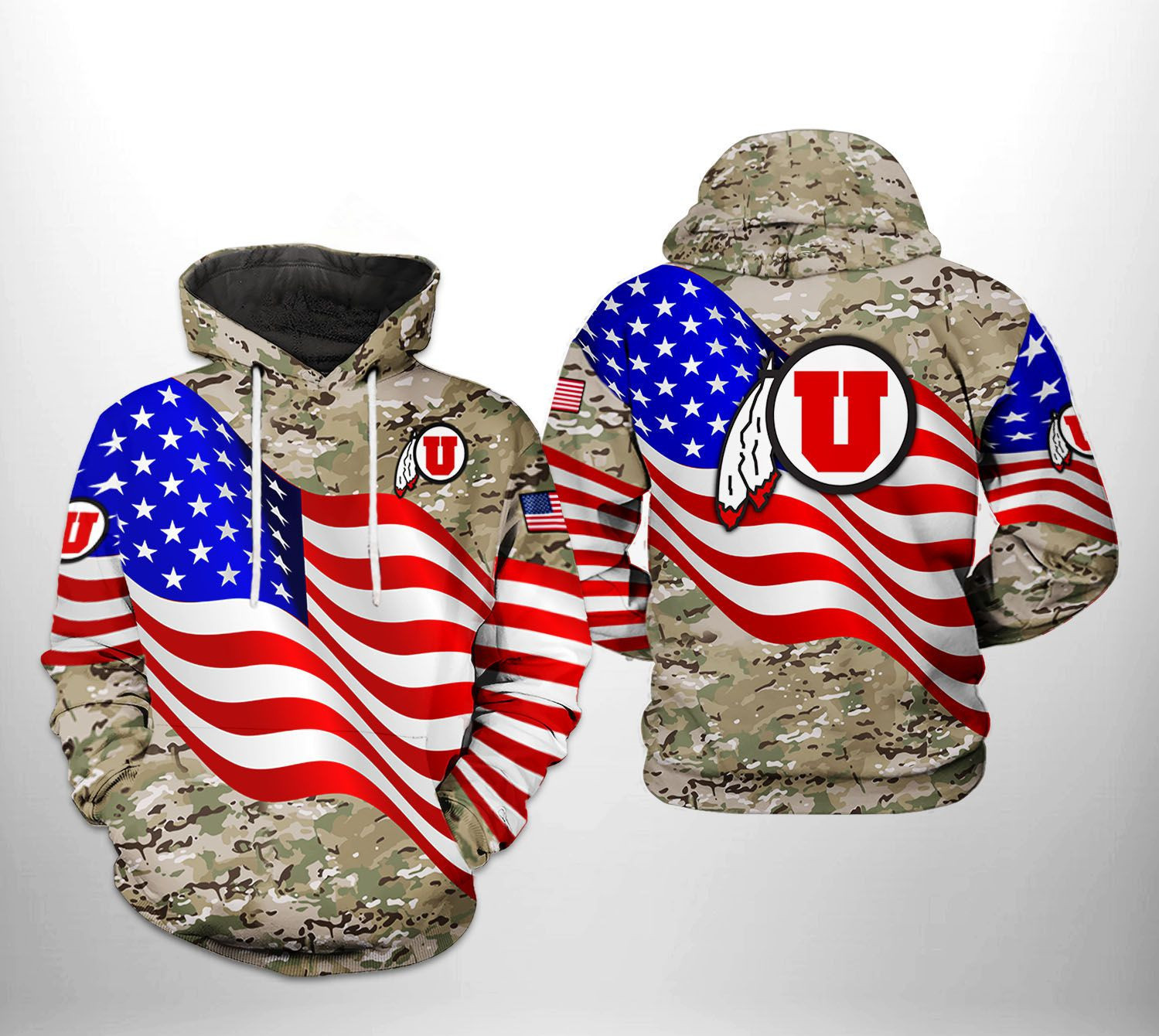 Utah Utes NCAA US Flag Camo Veteran Hoodie Neasalamis