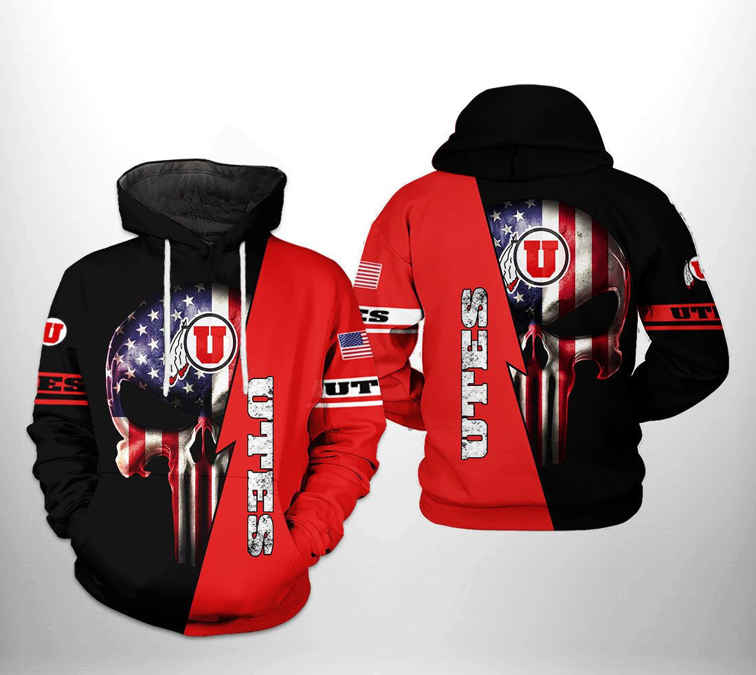 Utah Utes NCAA US Flag Skull Hoodie Zip Hoodie Neasalamis