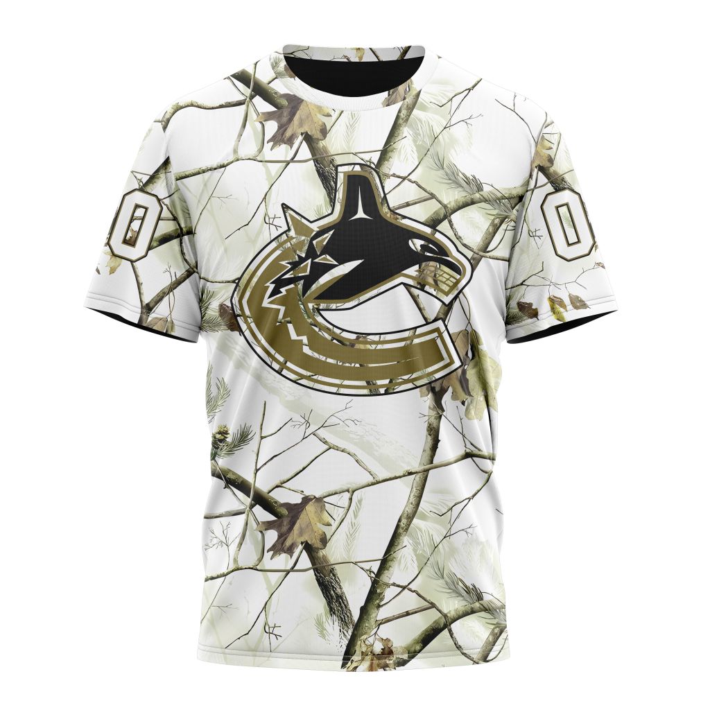 Vancouver Canucks Special White Winter Hunting Camo Design Personalized Name And Number T-Shirt Style Neasalamis.com