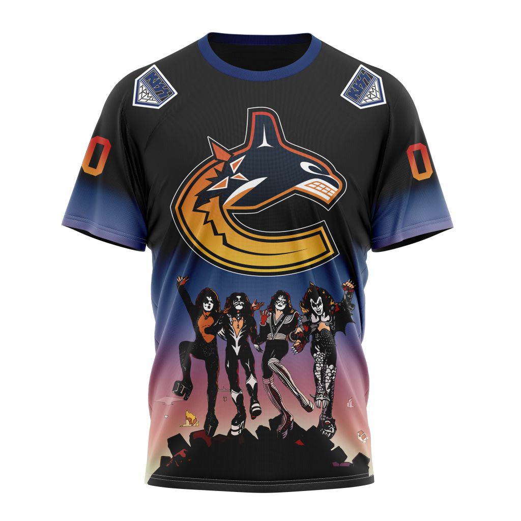 Vancouver Canucks X KISS Band Design Personalized Name And Number T-Shirt Style Neasalamis.com