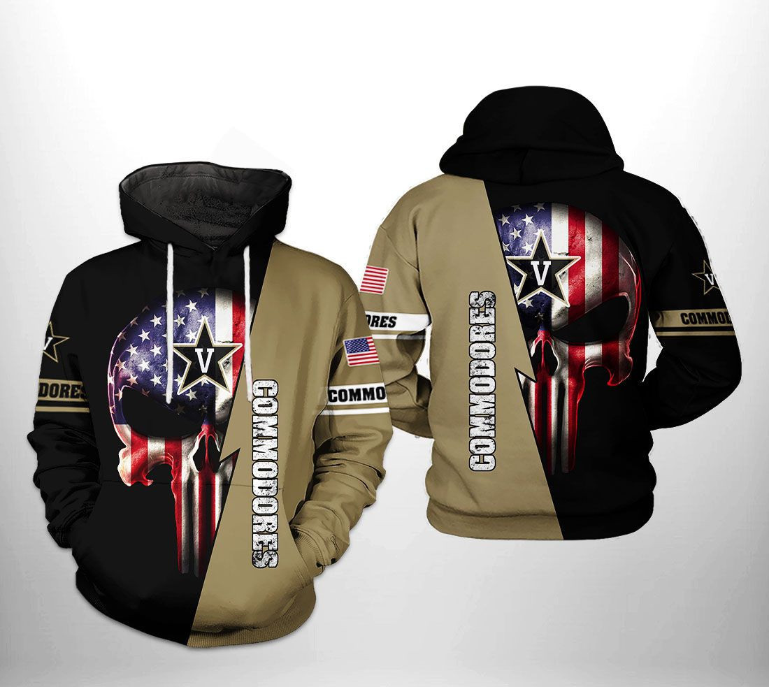 Vanderbilt Commodores NCAA US Flag Skull Hoodie Neasalamis