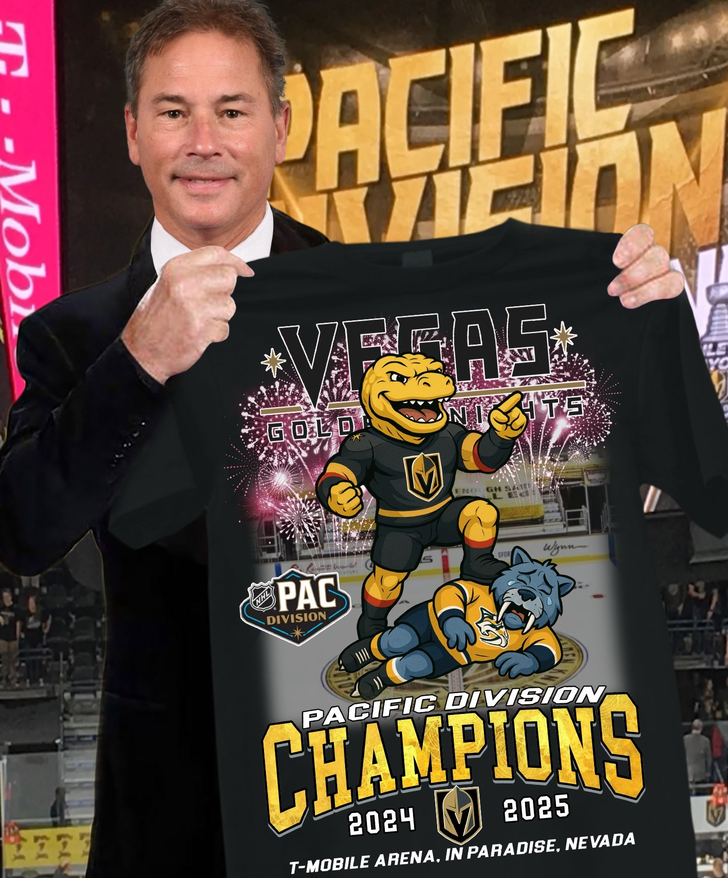 Vegas Golden Knights Pacific Division Champions 2024 2025 Mascot Shirt Neasalamis.com