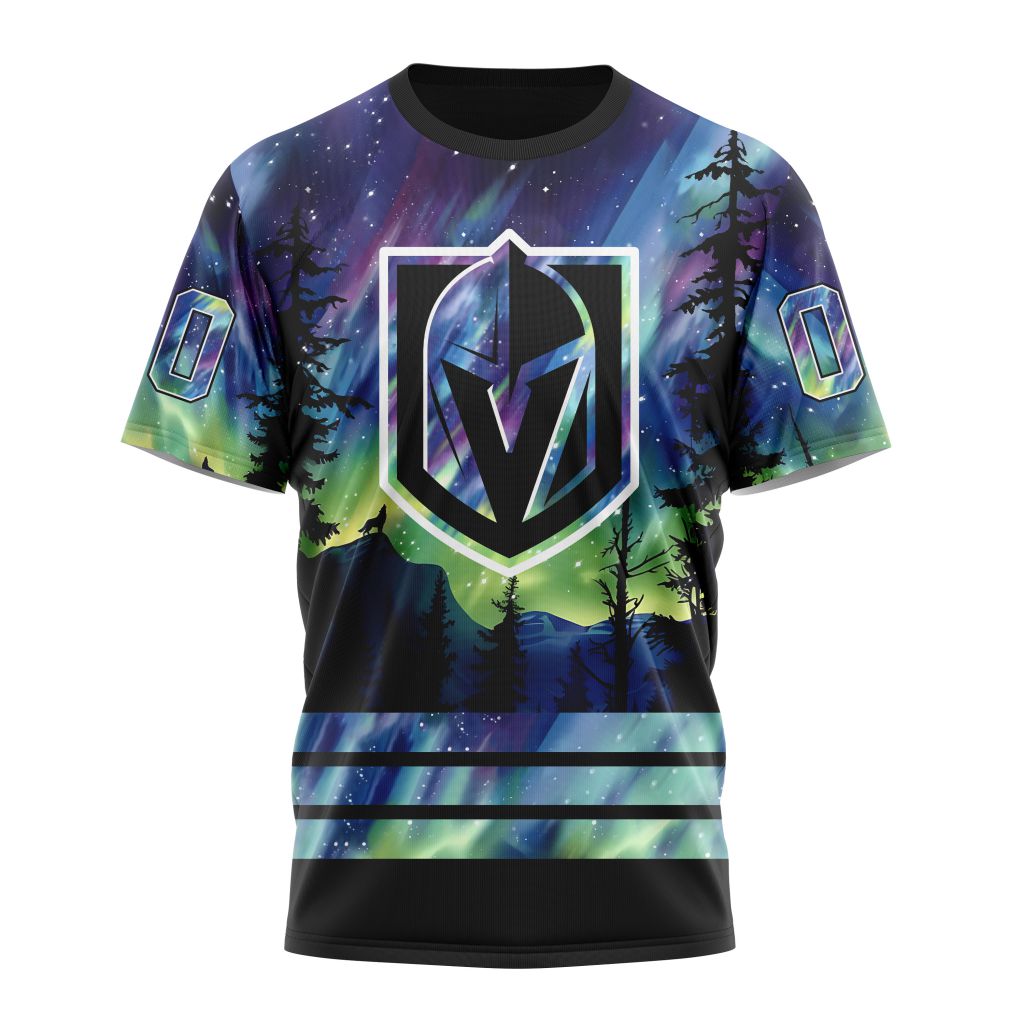 Vegas Golden Knights Special Design With Northern Lights 01 Personalized Name And Number T-Shirt Style Neasalamis.com