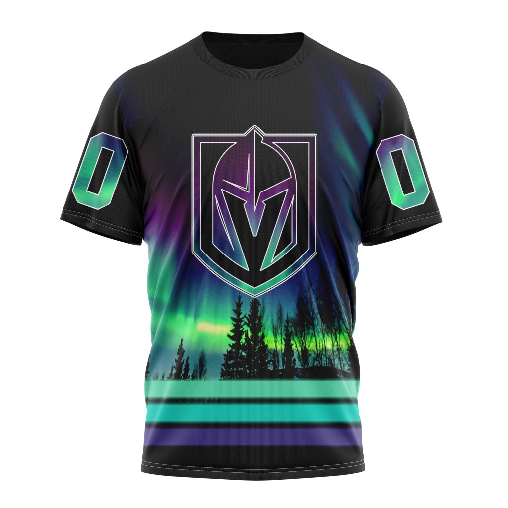 Vegas Golden Knights Special Design With Northern Lights Personalized Name And Number T-Shirt Style Neasalamis.com