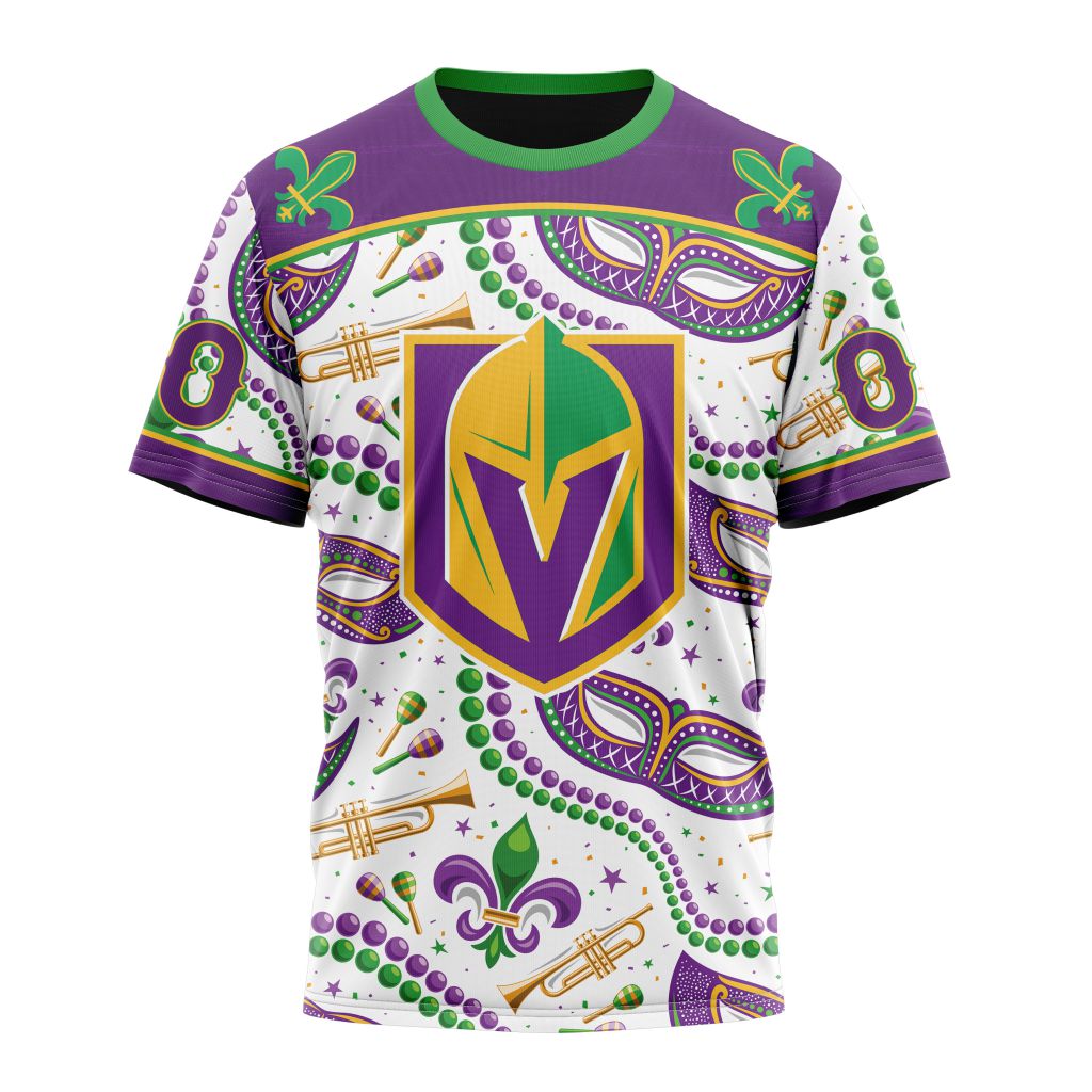 Vegas Golden Knights Special Mardi Gras Design 01 Personalized Name And Number T-Shirt Style Neasalamis.com