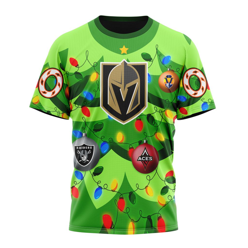Vegas Golden Knights Specialized Unisex Kits With Unisex Kits With Christmass Tree Color And City's Sport Teams Personalized Name And Number T-Shirt Style Neasalamis.com