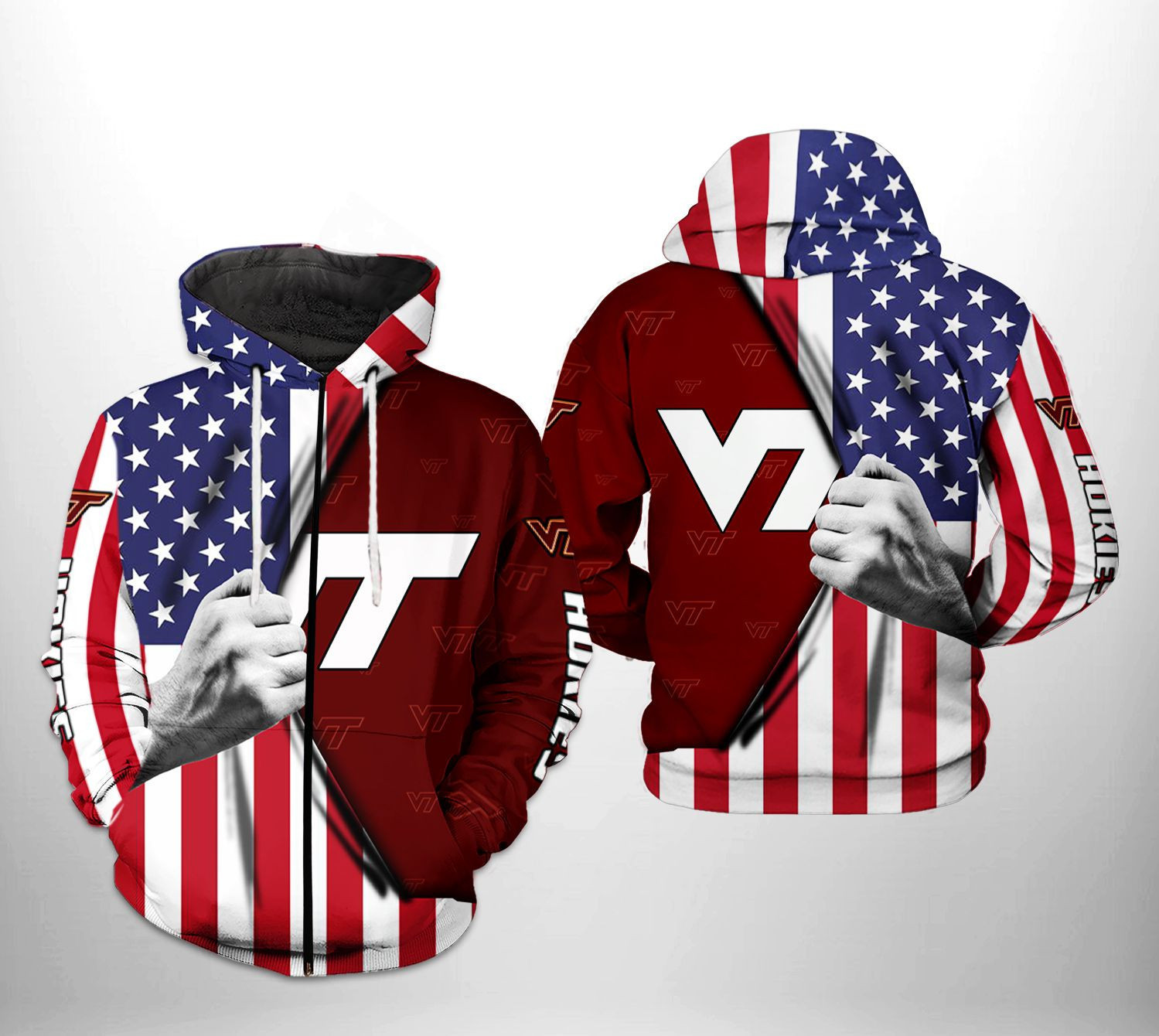 Virginia Tech Hokies NCAA US Flag Hoodie Neasalamis