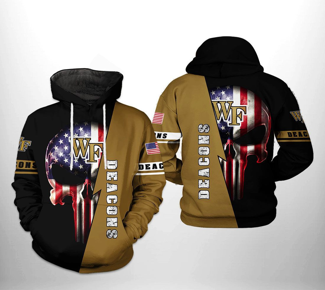 Wake Forest Demon Deacons NCAA US Flag Skull Hoodie Neasalamis
