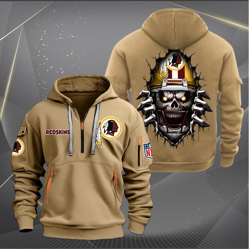 Washington Commanders Football Player Skull Quarter Zip Hoodie Neasalamis
